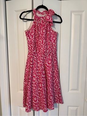 Lilly Pulitzer Pink and White Halter Midi Dress with Neck Bow